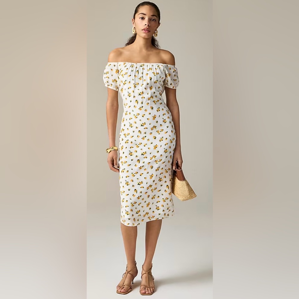 J.Crew Off-the-shoulder slip dress in budding rose print